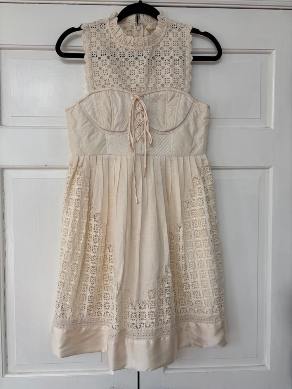 Ulla Johnson Sabrina Dress Crochet Silk Mini Dress Size 6 Medium‎ Lace Up Adjust - Picture 6 of 16